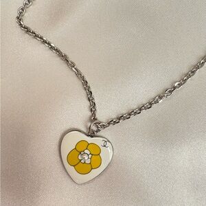 Charming Heart Necklace with Yellow Floral Accent